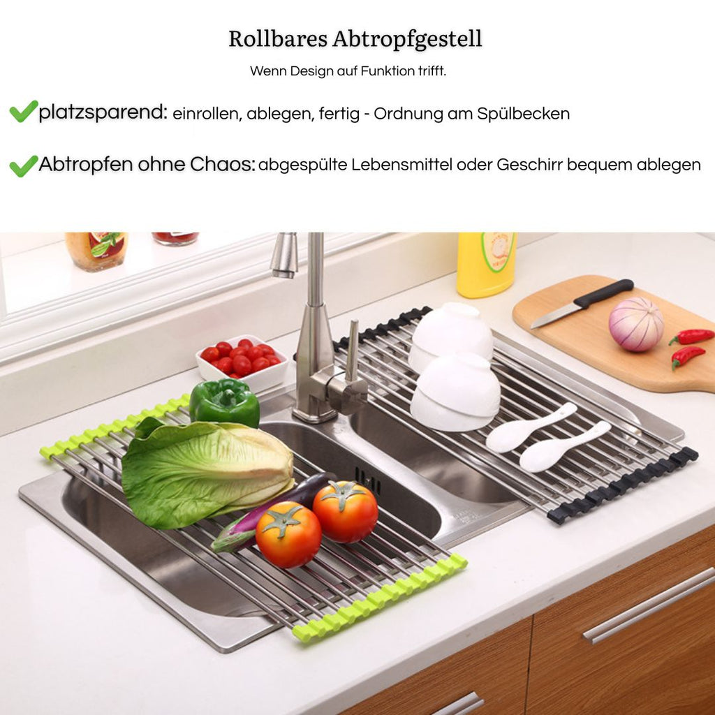 Rollbares Abtropfgestell Edelstahl – platzsparendes Design über dem Spülbecken