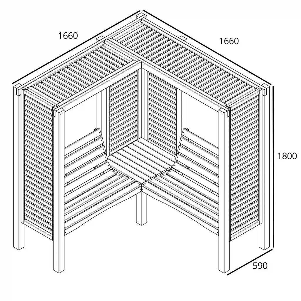 Doppelpergola modern mit integrierter Doppelbank - Ideal für zwei Personen, um den Garten zu genießen.