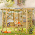 Doppelpergola klassik mit Bank und Rankgitter - Eine gemütliche Pergola Doppelbank aus Holz in einem stilvollen Gartenambiente.