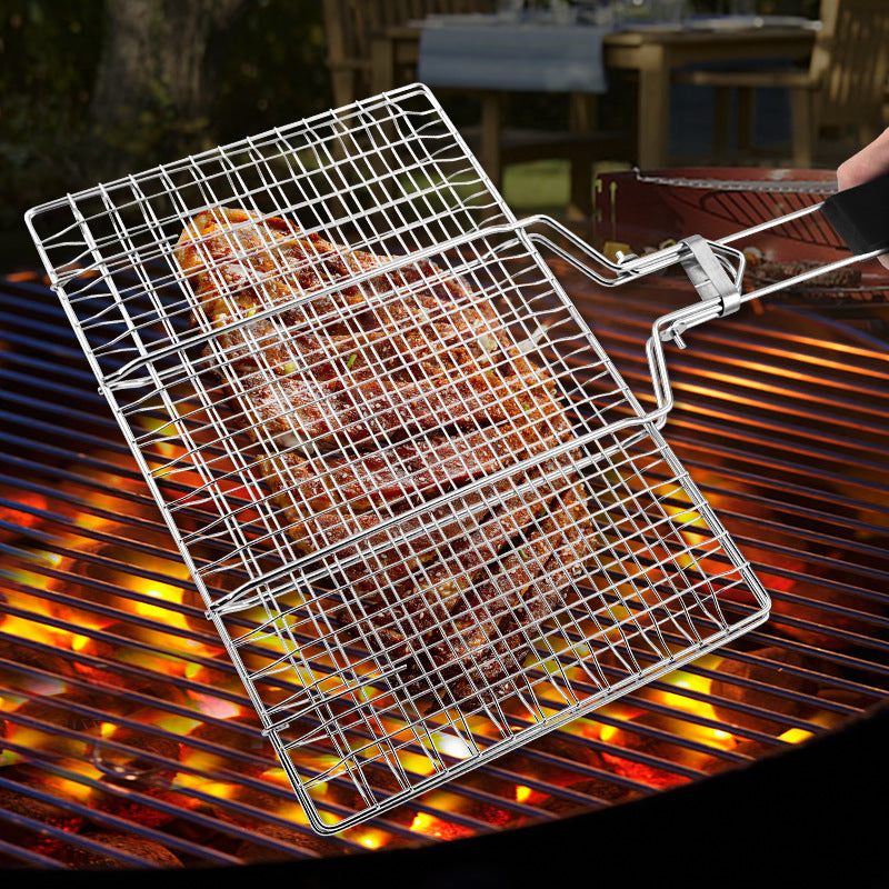Klappbarer Grillkorb aus Edelstahl – Grillnetz für Fisch & Gemüse