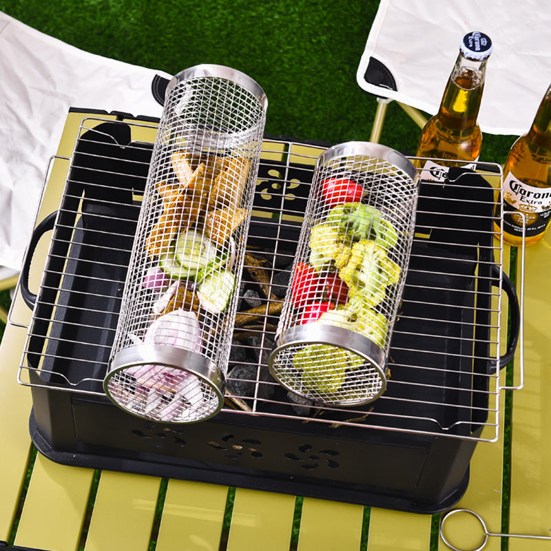 Runder Grillkorb aus Edelstahl – drehbarer BBQ-Korb