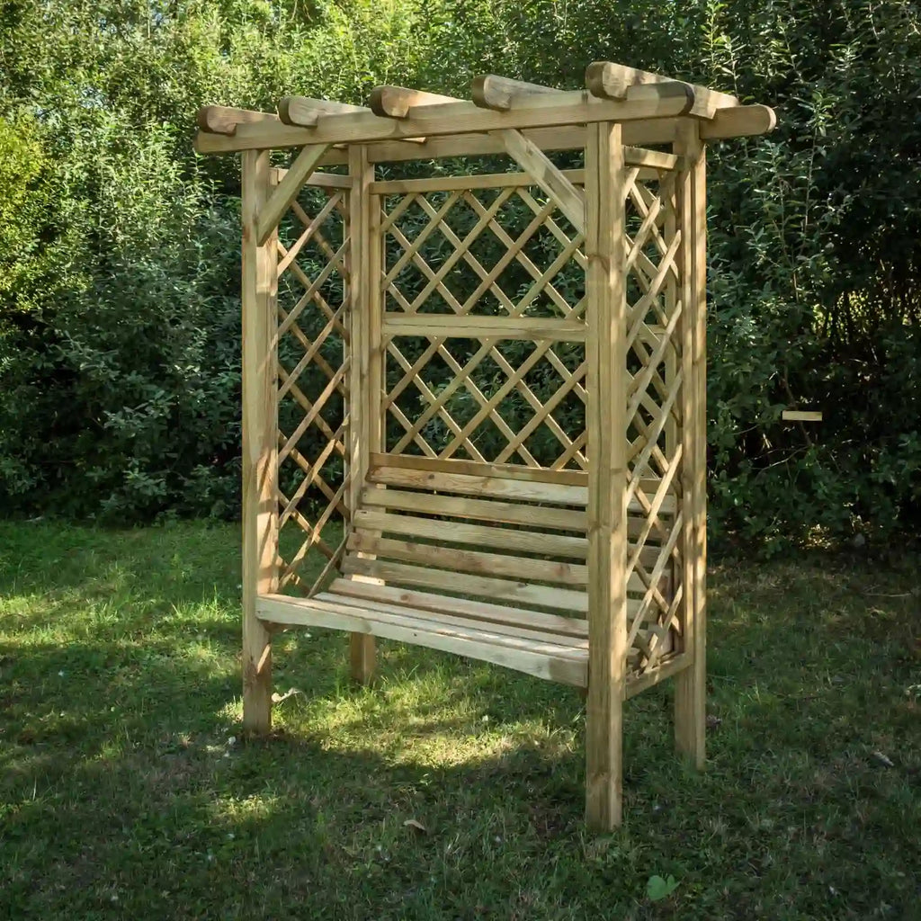 Pergola klassik mit Bank und flachen Dach - Pergola aus Holz - Gartenbank