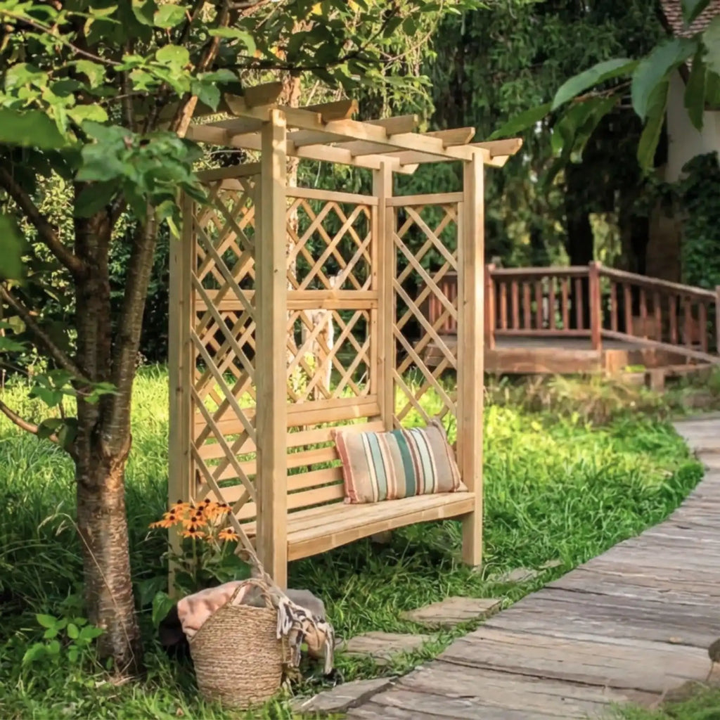 Pergola klassik mit Bank und flachen Dach - Pergola aus Holz - Gartenbank