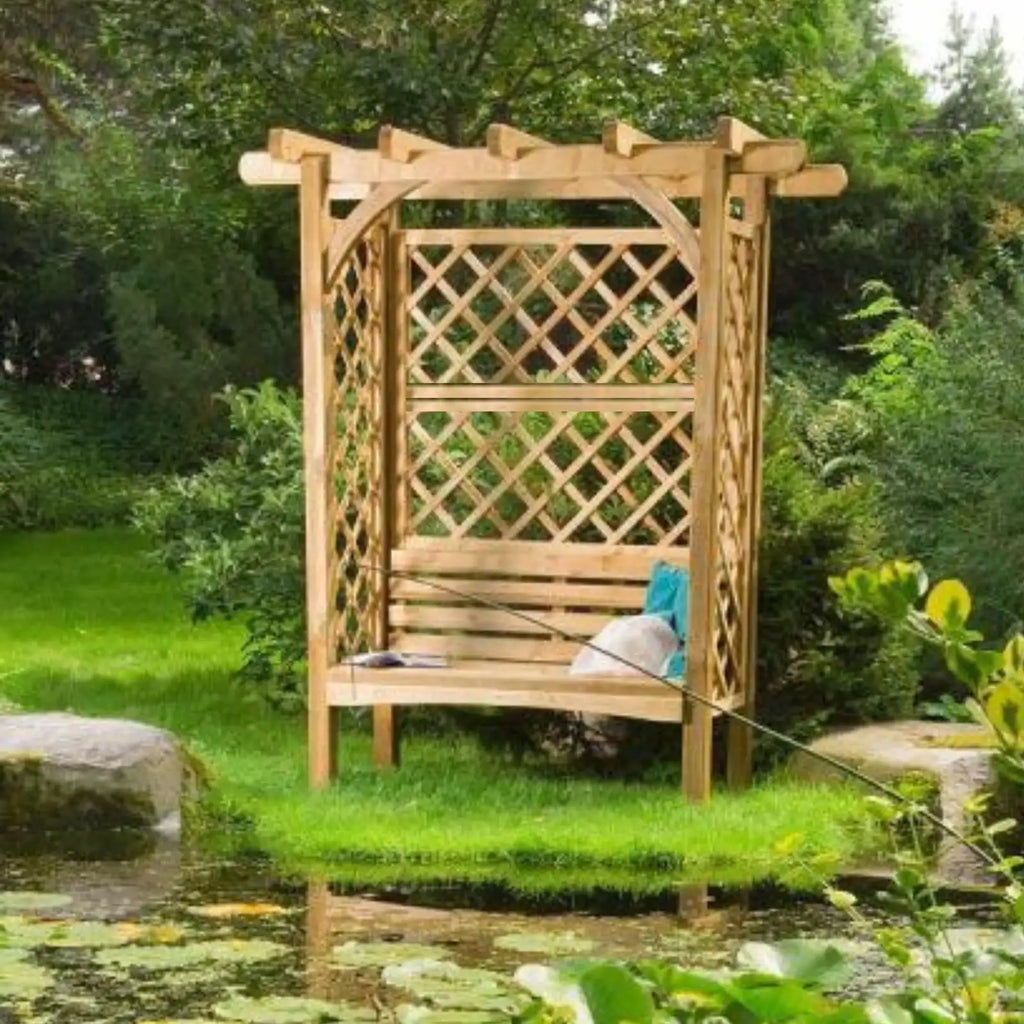 Pergola klassik mit Bank und flachen Dach - Pergola aus Holz - Gartenbank
