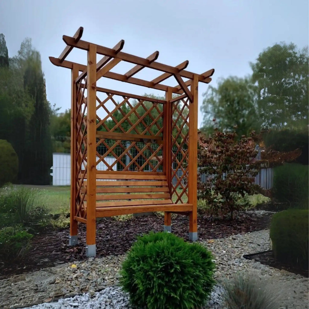 Pergola klassik mit Bank und flachen Dach - Pergola aus Holz - Gartenbank