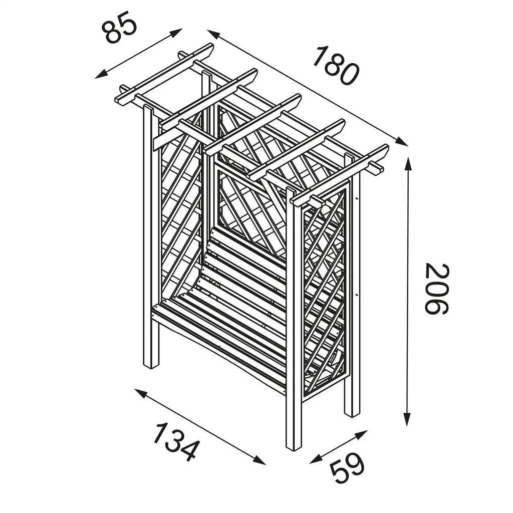 Pergola klassik mit Bank und flachen Dach - Pergola aus Holz - Gartenbank