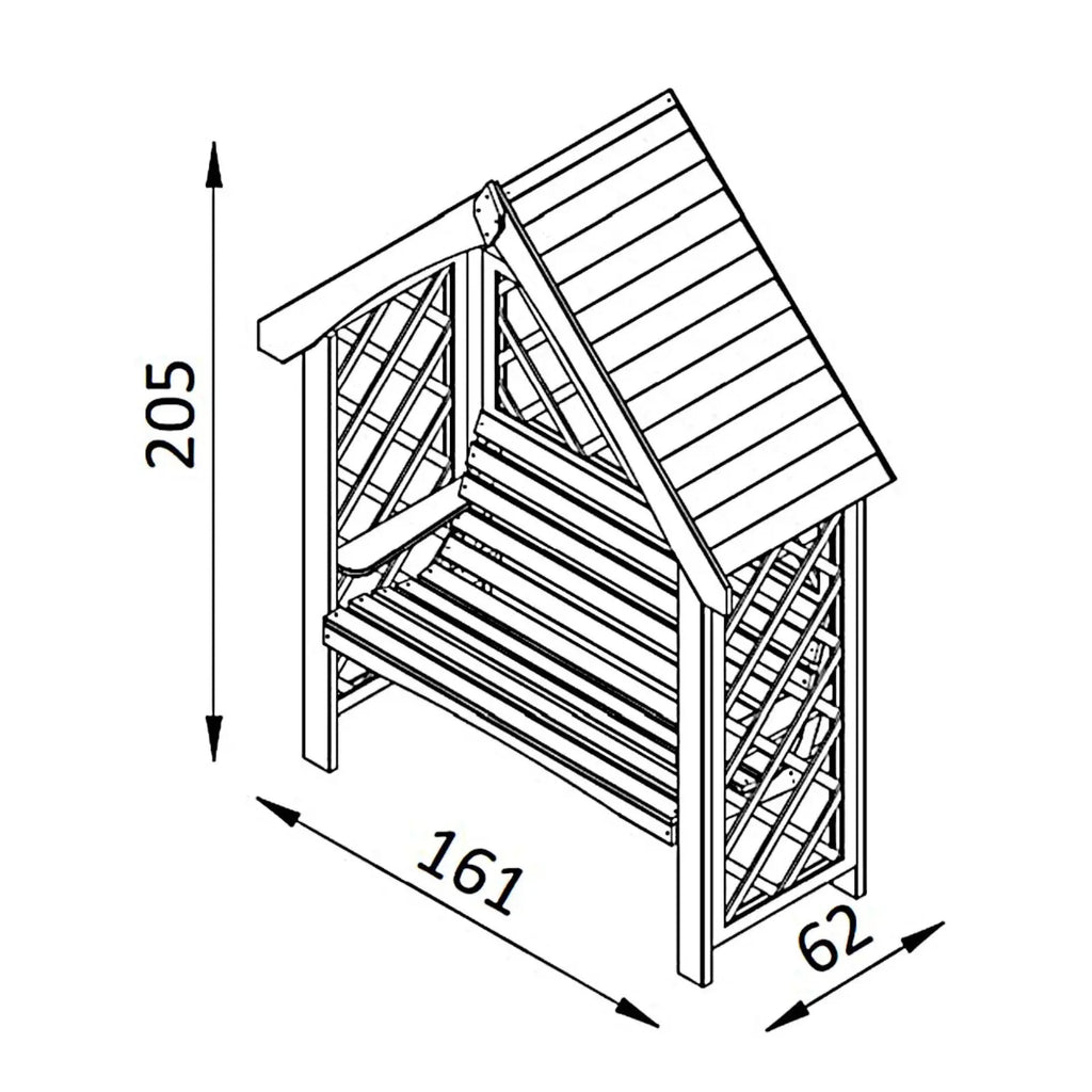 Pergola mit Bank, Spitzdach und Rankgitter - Pergola aus Holz - Gartenbank