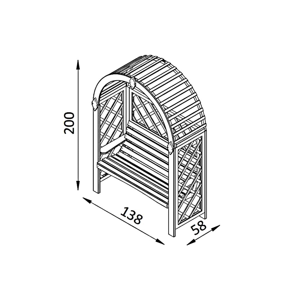 Rosenbogen Pergola mit Bank, Runddach und Rankgitter - Pergola aus Holz - Gartenbank