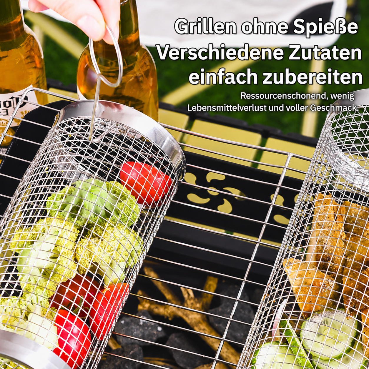 Runder Grillkorb aus Edelstahl – drehbarer BBQ-Korb