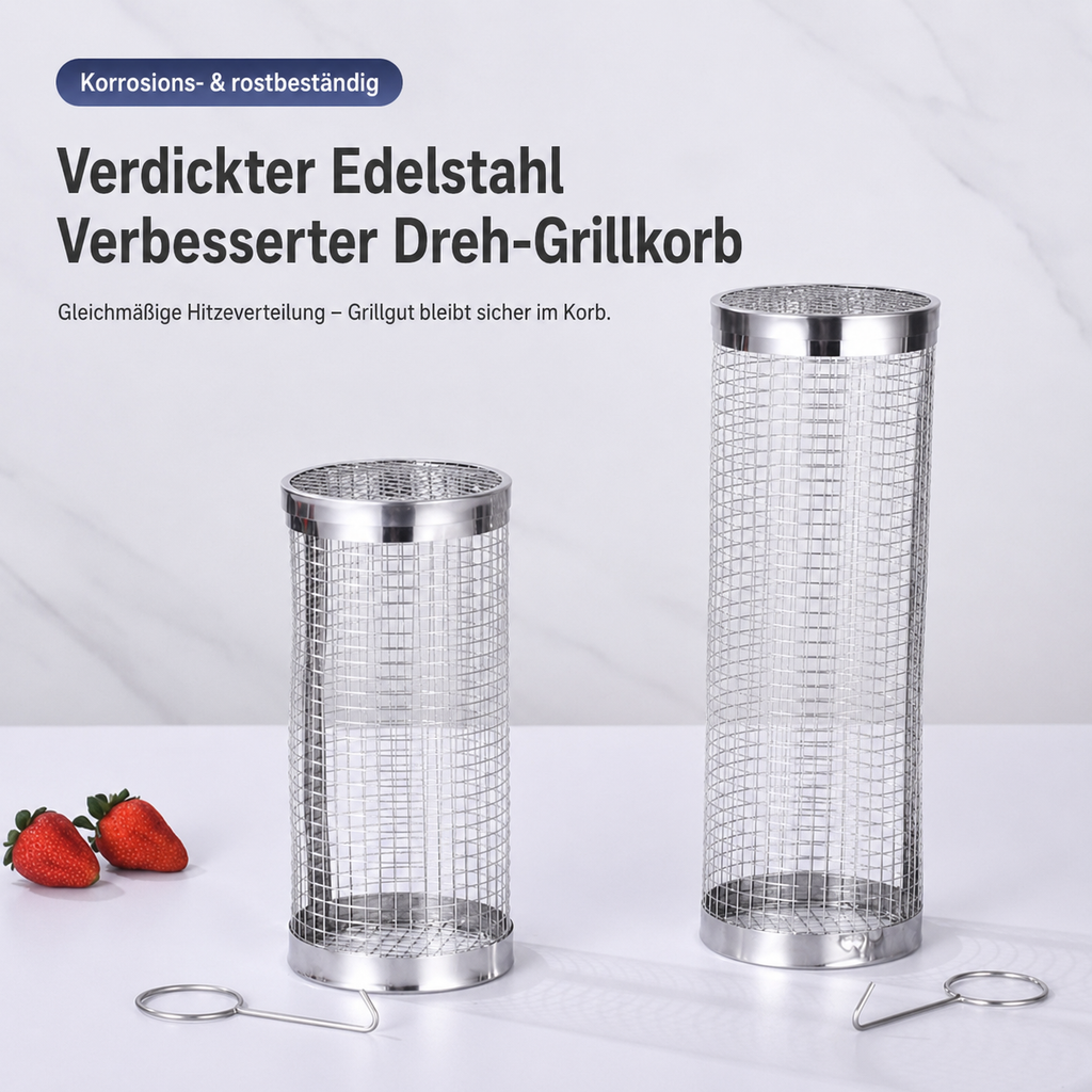 Runder Grillkorb aus Edelstahl – drehbarer BBQ-Korb