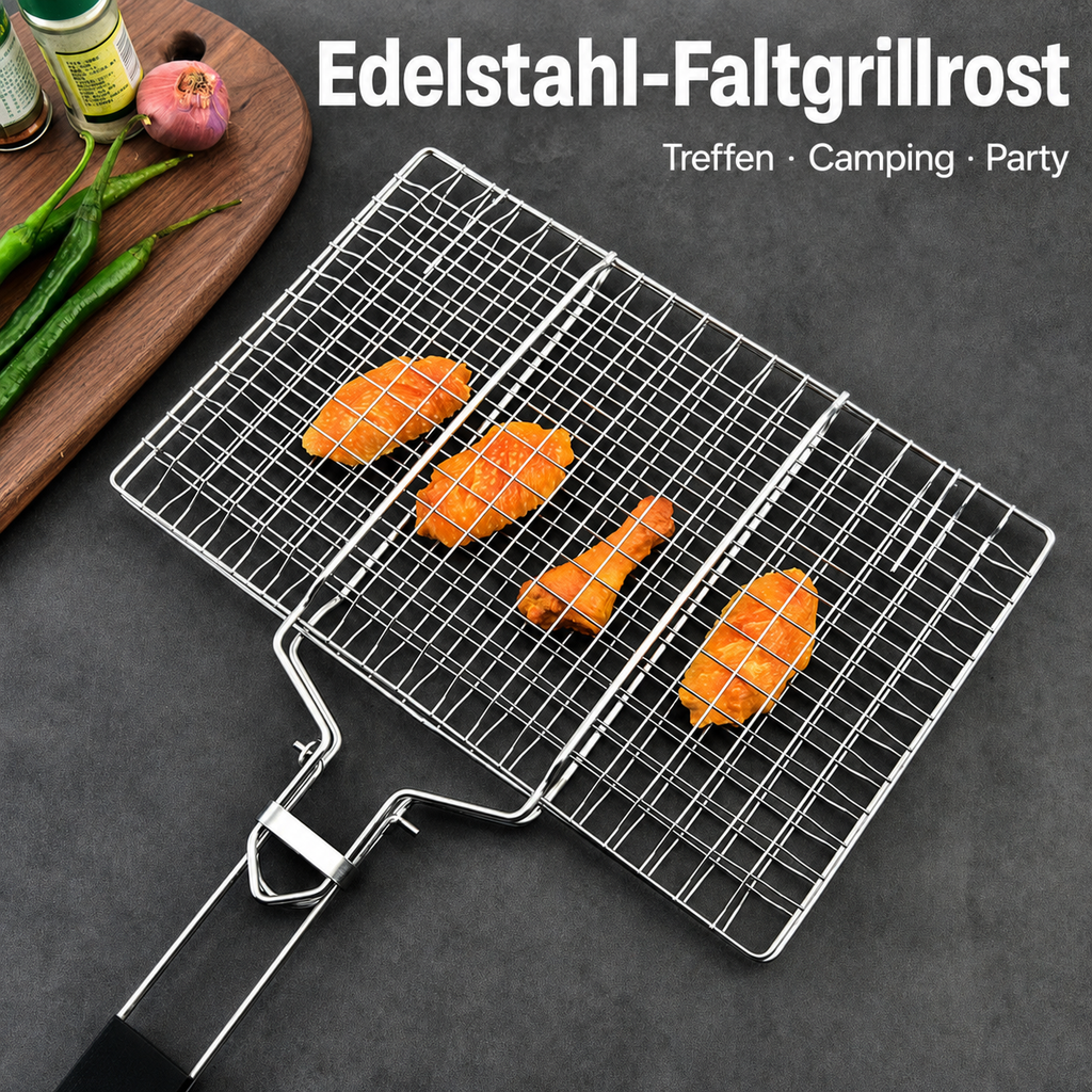 Klappbarer Grillkorb aus Edelstahl – Grillnetz für Fisch & Gemüse
